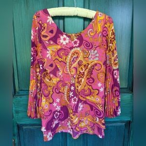 Y2K Hot in Hollywood 70's Inspired Pleated Bell Sleeve Blouse Top | Tag XS